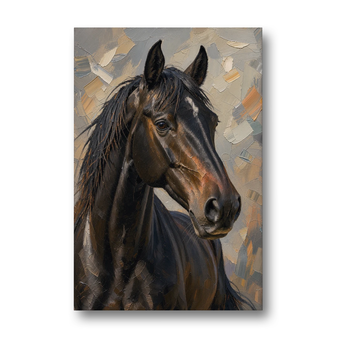 Dark Moody Black Horse in Palette Knife Light - Canvas Wall Art - Front