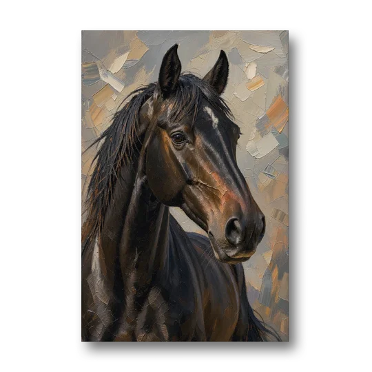 Dark Moody Black Horse in Palette Knife Light - Canvas Wall Art - Front