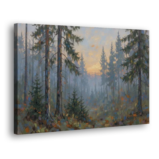 Dark Moody Misty Forest Pines at Dusk - Canvas Wall Art - Side