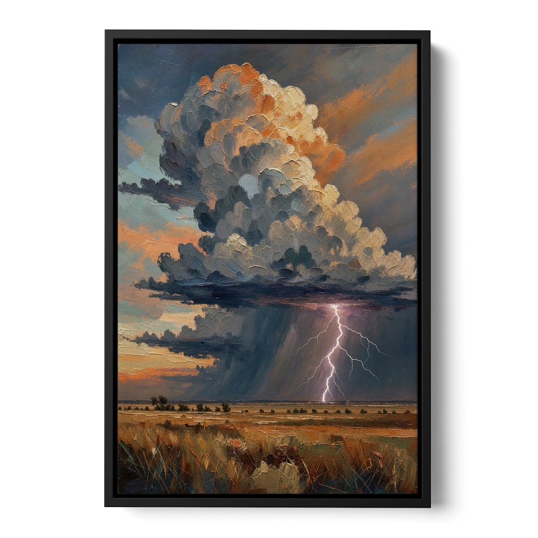 Dark Moody Prairie Thunderhead - Black Framed Canvas Wall Art - Front