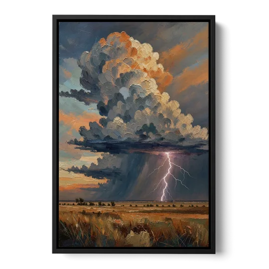 Dark Moody Prairie Thunderhead - Black Framed Canvas Wall Art - Front
