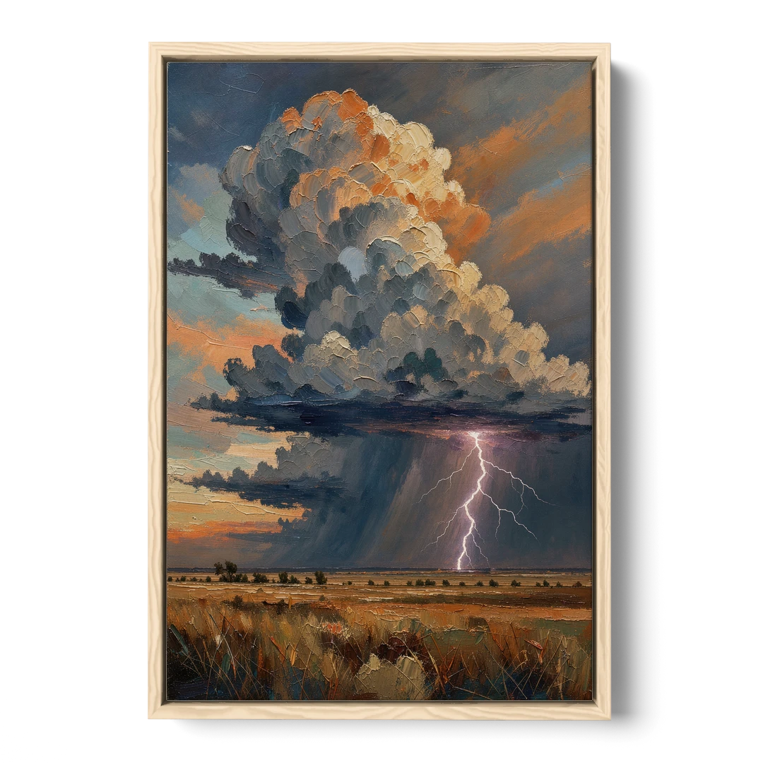 Dark Moody Prairie Thunderhead - Oak Framed Canvas Wall Art - Front