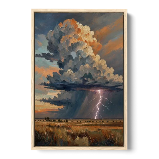 Dark Moody Prairie Thunderhead - Oak Framed Canvas Wall Art - Front