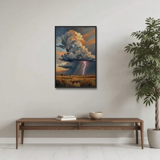 Dark Moody Prairie Thunderhead - Black Framed Canvas Wall Art - Coffee Table - 24x36