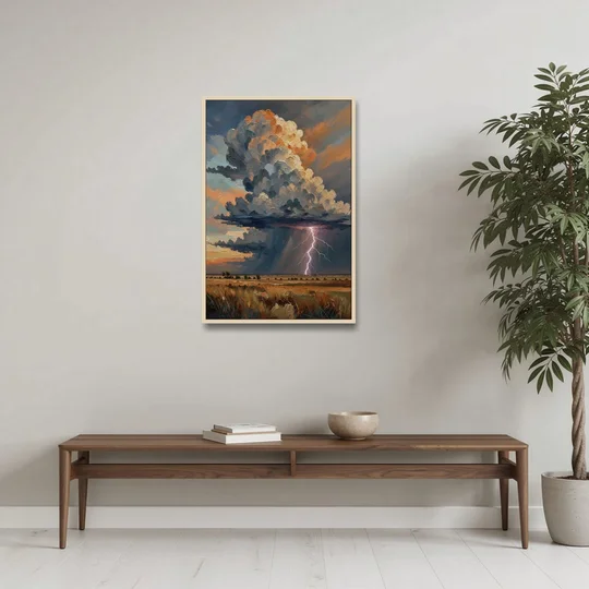 Dark Moody Prairie Thunderhead - Oak Framed Canvas Wall Art - Coffee Table - 24x36