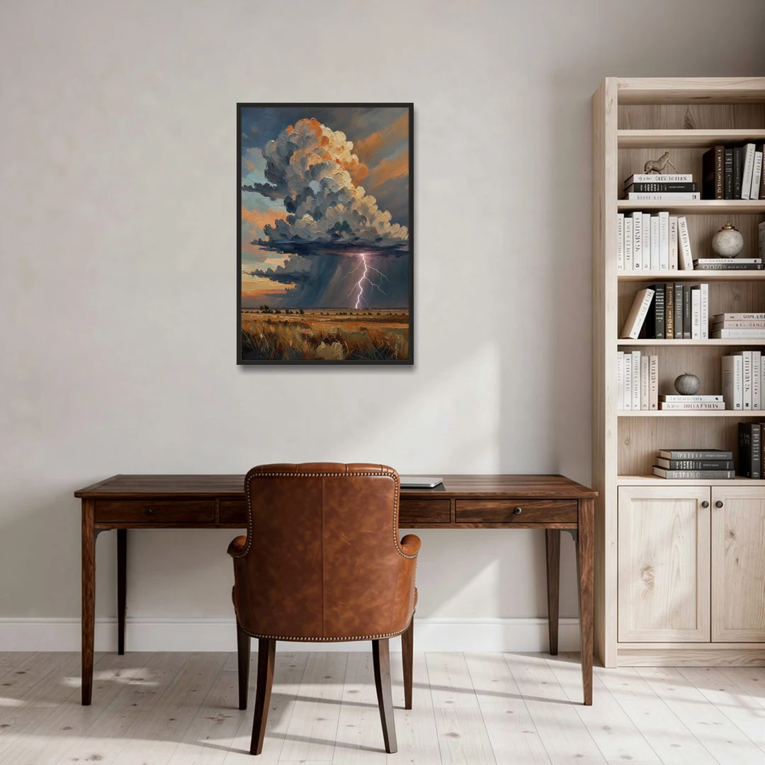 Dark Moody Prairie Thunderhead - Black Framed Canvas Wall Art - Office - 24x36