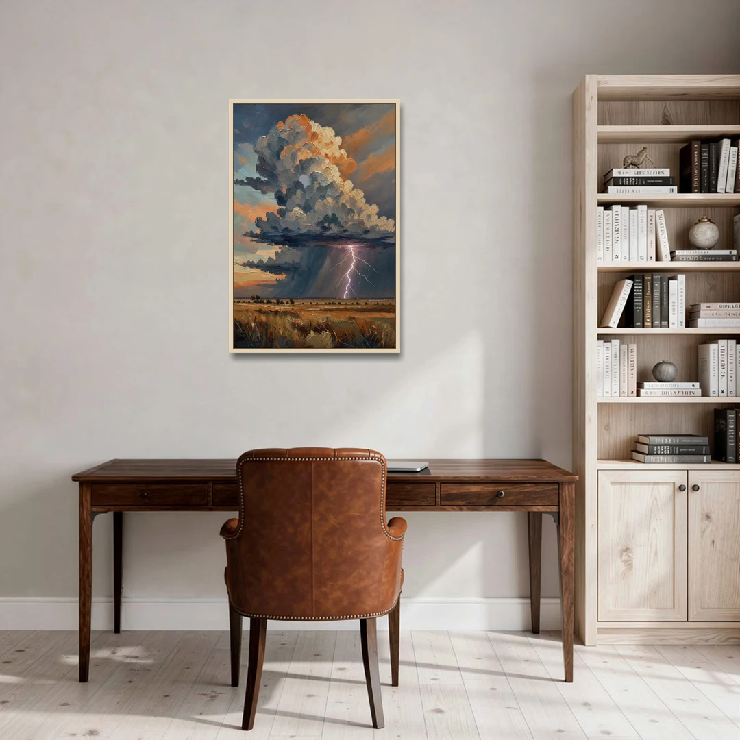 Dark Moody Prairie Thunderhead - Oak Framed Canvas Wall Art - Office - 24x36