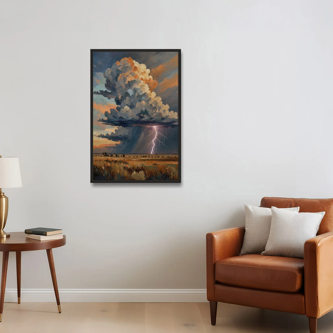 Dark Moody Prairie Thunderhead - Black Framed Canvas Wall Art - Sofa - 24x36
