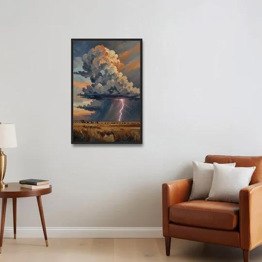 Dark Moody Prairie Thunderhead - Black Framed Canvas Wall Art - Sofa - 24x36