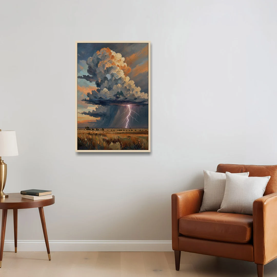 Dark Moody Prairie Thunderhead - Oak Framed Canvas Wall Art - Sofa - 24x36