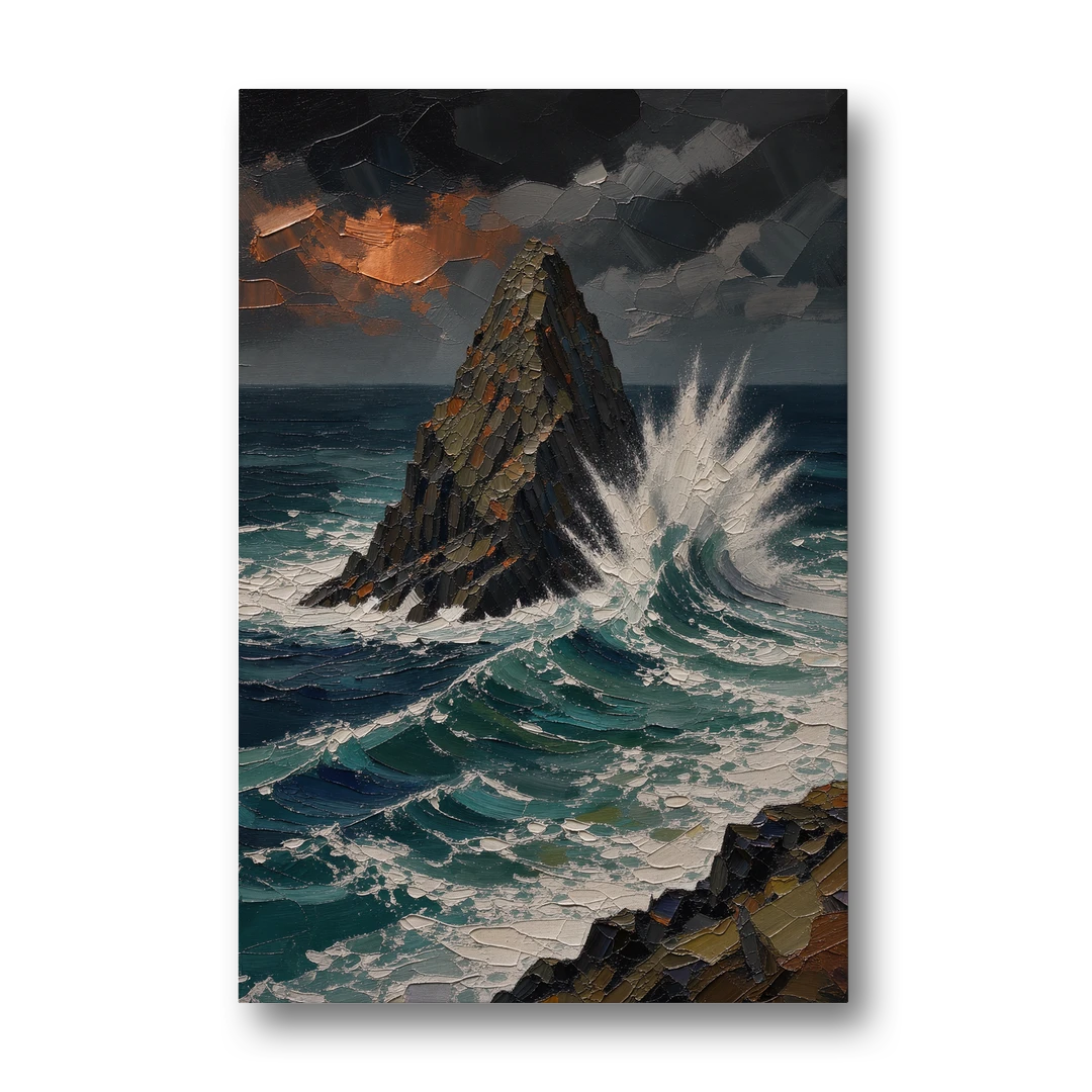 Dark Moody Stormy Ocean Sea Stack - Canvas Wall Art - Front