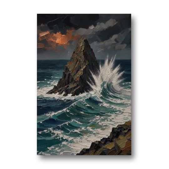 Dark Moody Stormy Ocean Sea Stack - Canvas Wall Art - Front