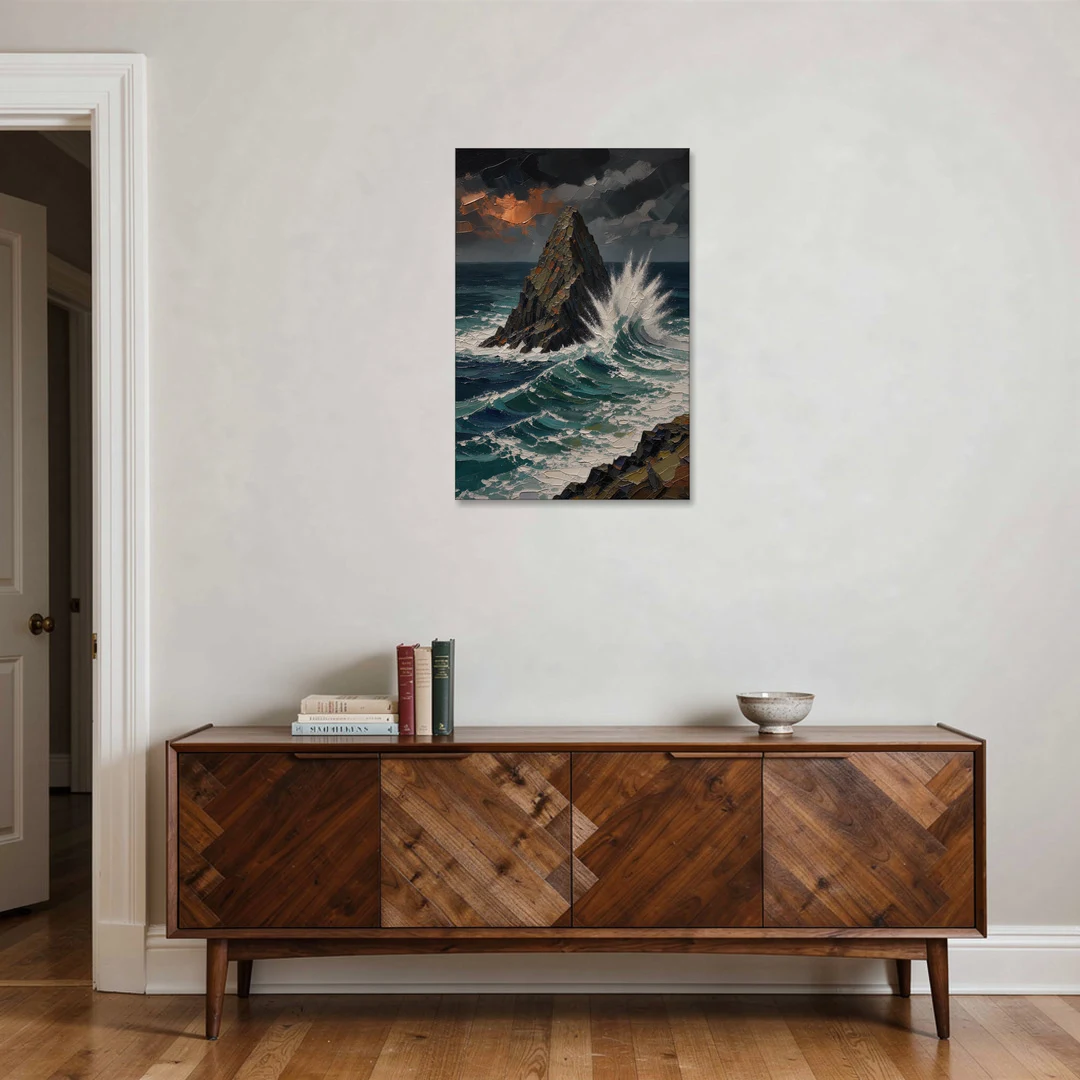 Dark Moody Stormy Ocean Sea Stack - Canvas Wall Art - Coffee Table - 24x36