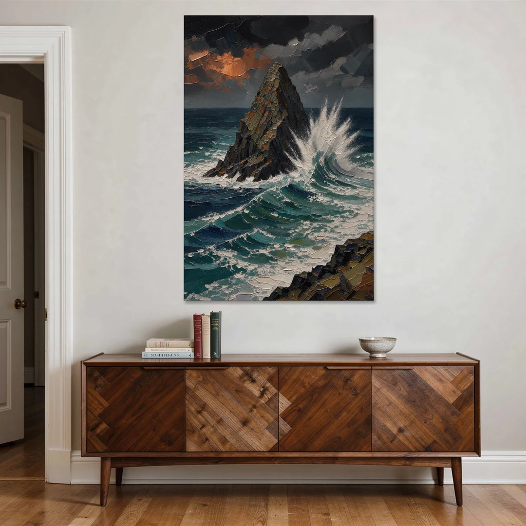 Dark Moody Stormy Ocean Sea Stack - Canvas Wall Art - Coffee Table - 40x60