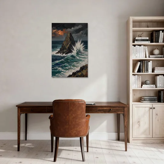 Dark Moody Stormy Ocean Sea Stack - Canvas Wall Art - Office - 24x36
