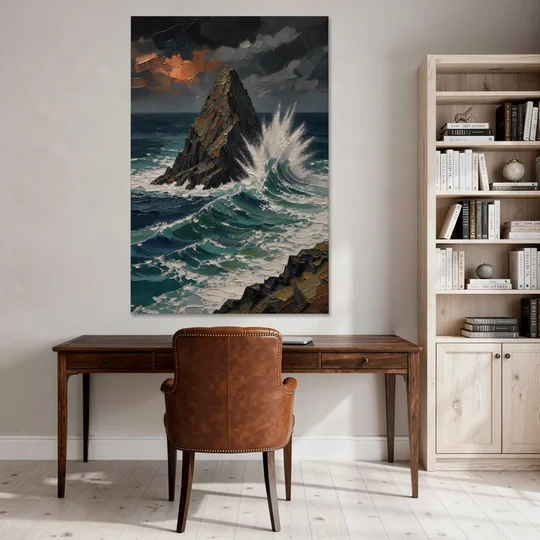 Dark Moody Stormy Ocean Sea Stack - Canvas Wall Art - Office - 40x60