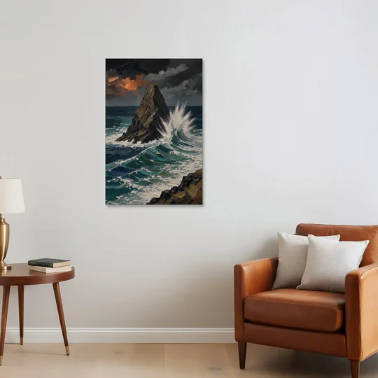 Dark Moody Stormy Ocean Sea Stack - Canvas Wall Art - Sofa - 24x36