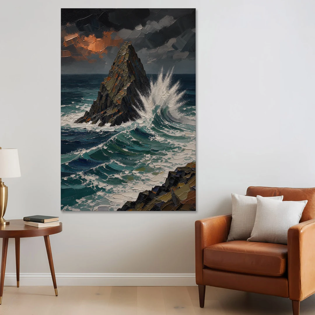Dark Moody Stormy Ocean Sea Stack - Canvas Wall Art - Sofa - 40x60