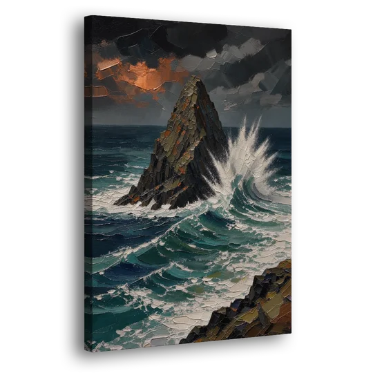 Dark Moody Stormy Ocean Sea Stack - Canvas Wall Art - Side