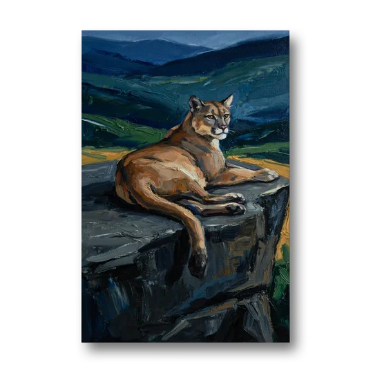 Dark Nature Painting Mountain Lion at Dusk - Canvas Wall Art - Front