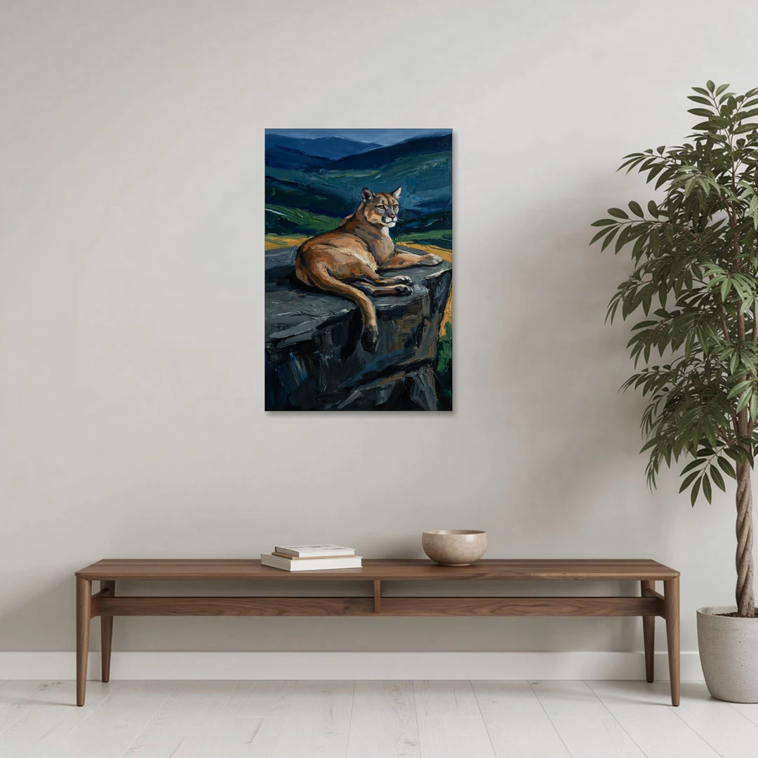 Dark Nature Painting Mountain Lion at Dusk - Canvas Wall Art - Coffee Table - 24x36