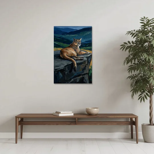 Dark Nature Painting Mountain Lion at Dusk - Canvas Wall Art - Coffee Table - 24x36
