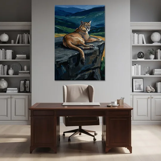 Dark Nature Painting Mountain Lion at Dusk - Canvas Wall Art - Office - 40x60