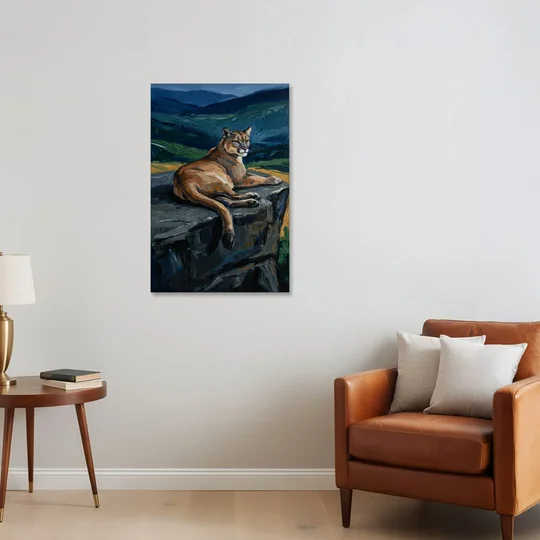 Dark Nature Painting Mountain Lion at Dusk - Canvas Wall Art - Sofa - 24x36