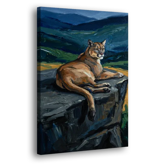 Dark Nature Painting Mountain Lion at Dusk - Canvas Wall Art - Side