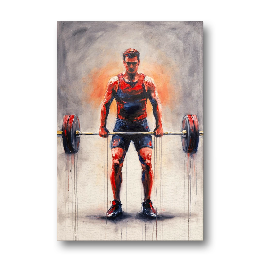 Deadlift Lockout with Red Paint Drips - Canvas Wall Art - Front