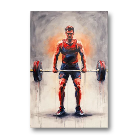 Deadlift Lockout with Red Paint Drips - Canvas Wall Art - Front