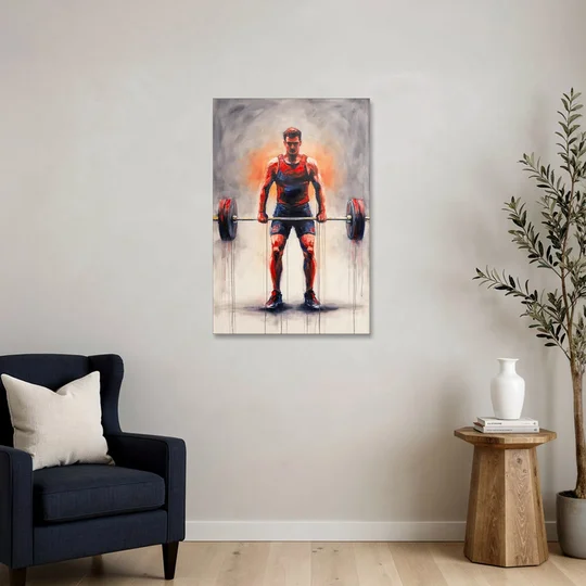 Deadlift Lockout with Red Paint Drips - Canvas Wall Art - Sofa - 24x36