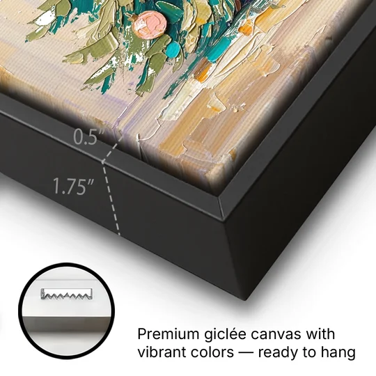 Decorated Christmas Tree Painting with Peach Baubles - Black Framed Canvas Wall Art - Gallery Wrap Corner