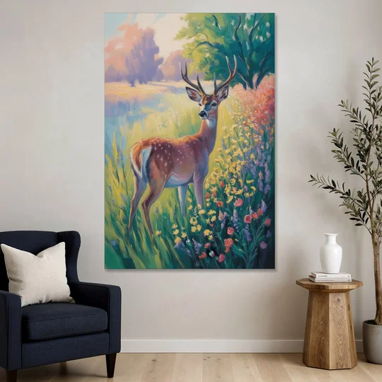 Deer Among Wildflowers - Canvas Wall Art - Sofa - 40x60