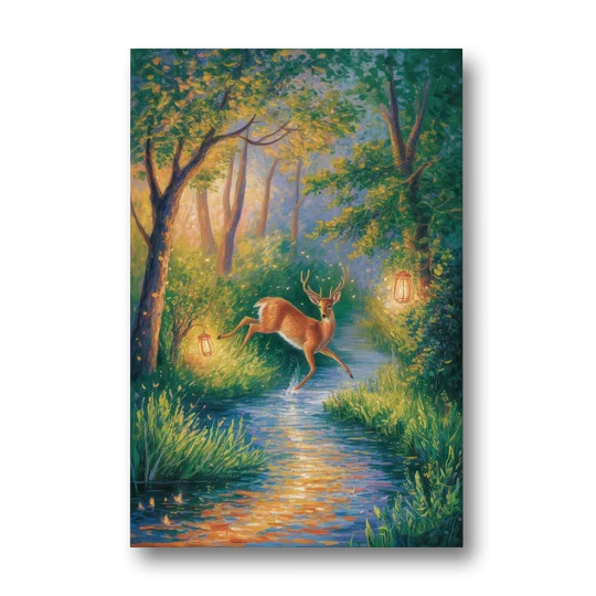 Deer Crossing the Stream - Canvas Wall Art - Front