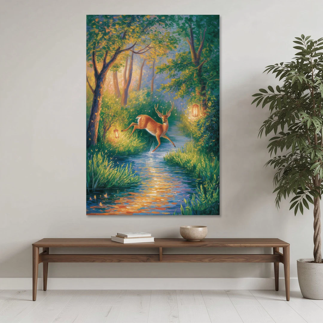 Deer Crossing the Stream - Canvas Wall Art - Coffee Table - 40x60