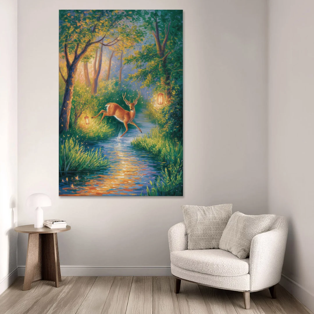 Deer Crossing the Stream - Canvas Wall Art - Sofa - 40x60