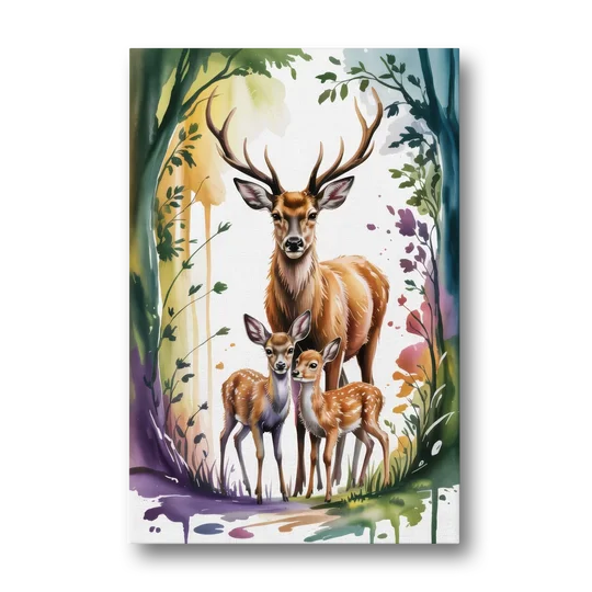Deer Family Portrait - Canvas Wall Art - Front