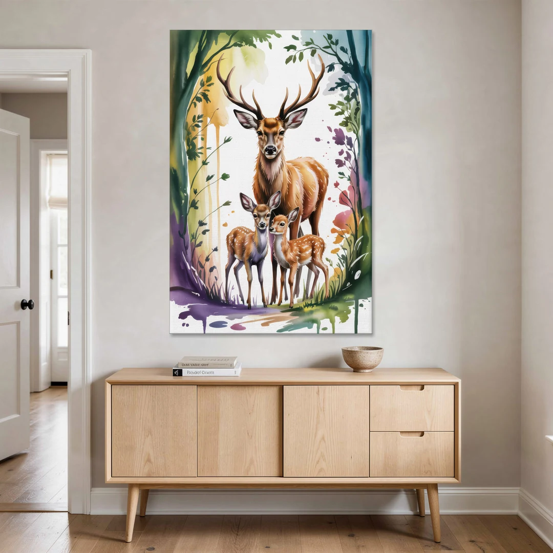 Deer Family Portrait - Canvas Wall Art - Coffee Table - 40x60