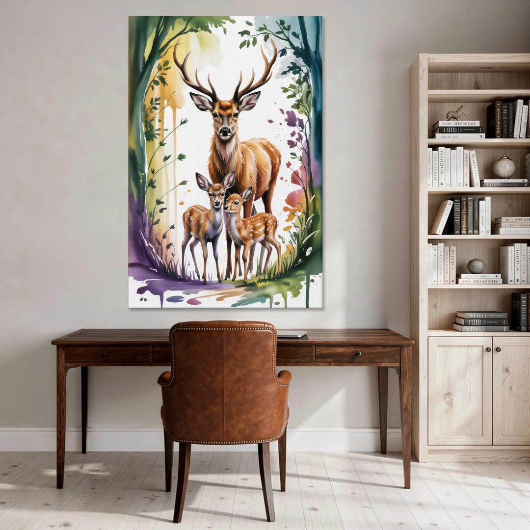 Deer Family Portrait - Canvas Wall Art - Office - 40x60