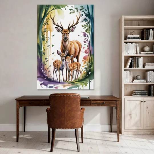 Deer Family Portrait - Canvas Wall Art - Office - 40x60