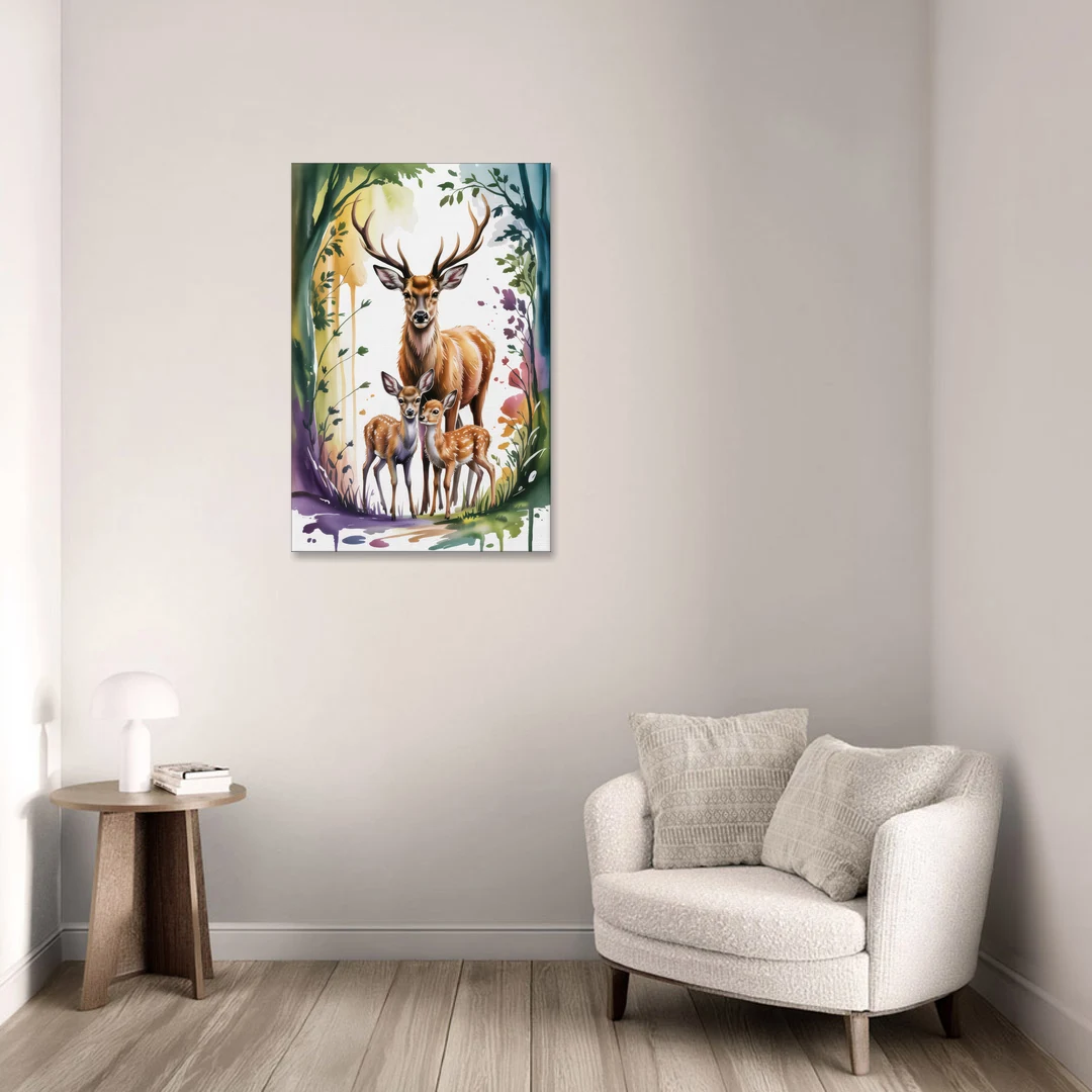 Deer Family Portrait - Canvas Wall Art - Sofa - 24x36