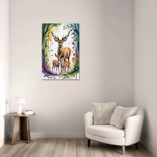 Deer Family Portrait - Canvas Wall Art - Sofa - 24x36