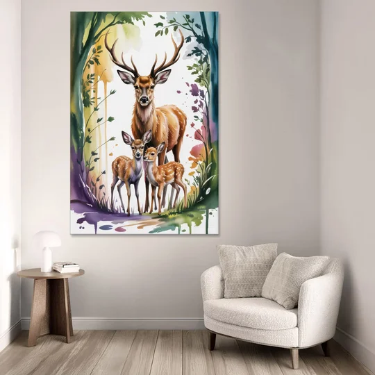 Deer Family Portrait - Canvas Wall Art - Sofa - 40x60