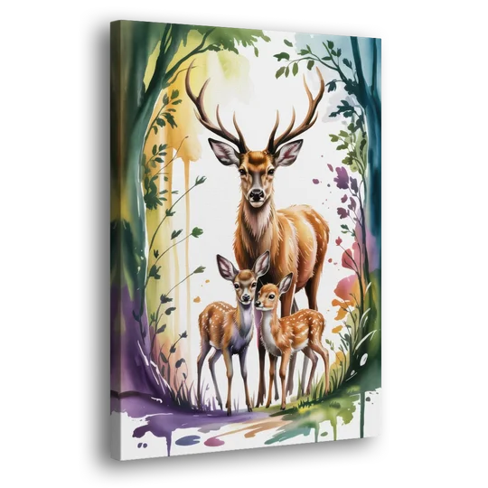 Deer Family Portrait - Canvas Wall Art - Side