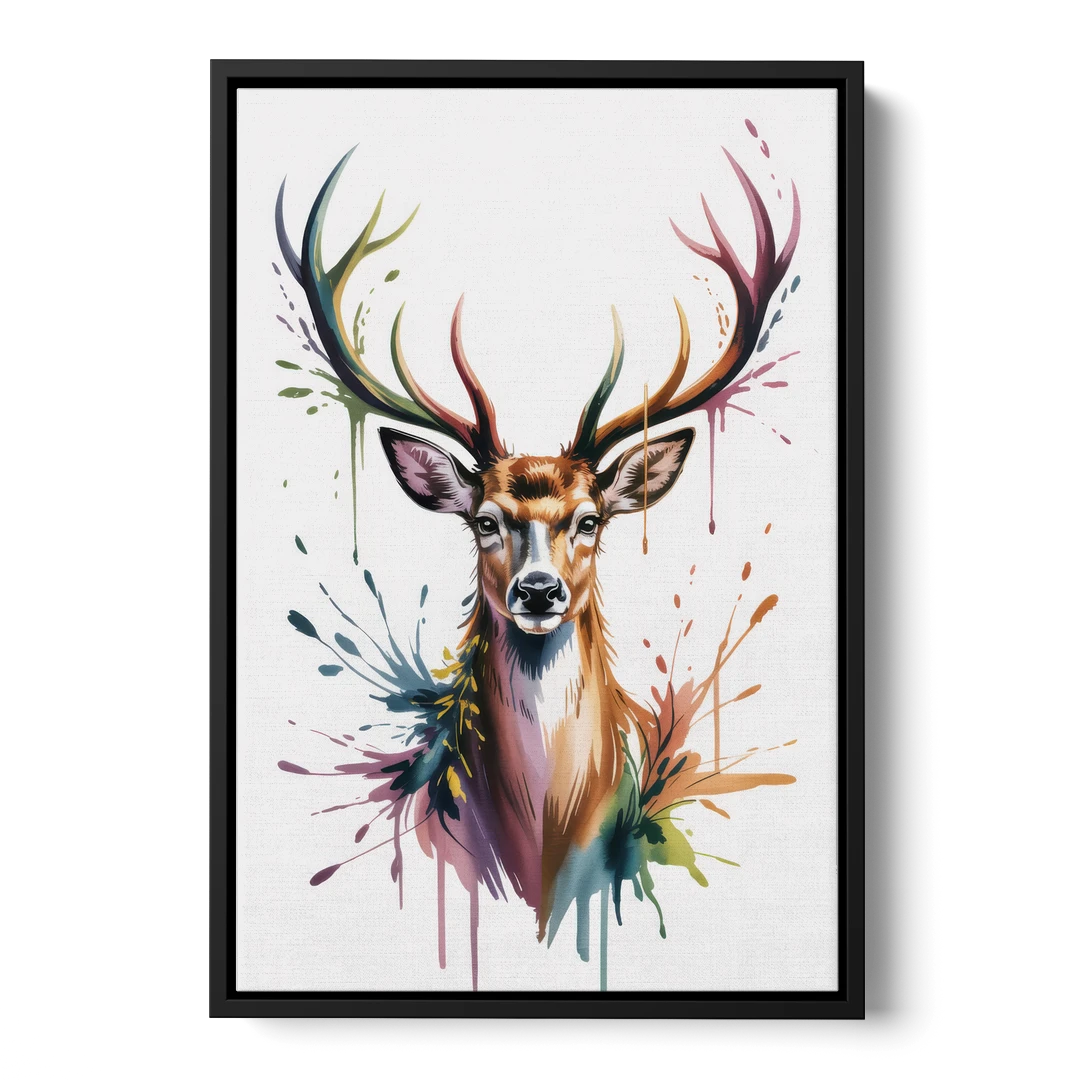 Deer Head in Profile - Black Framed Canvas Wall Art - Front