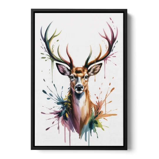 Deer Head in Profile - Black Framed Canvas Wall Art - Front