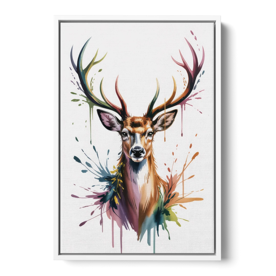 Deer Head in Profile - White Framed Canvas Wall Art - Front