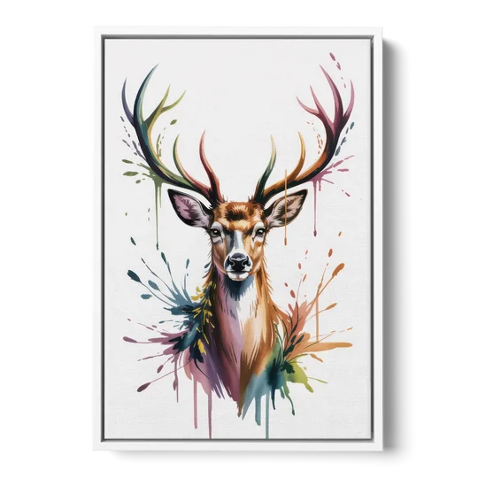 Deer Head in Profile - White Framed Canvas Wall Art - Front