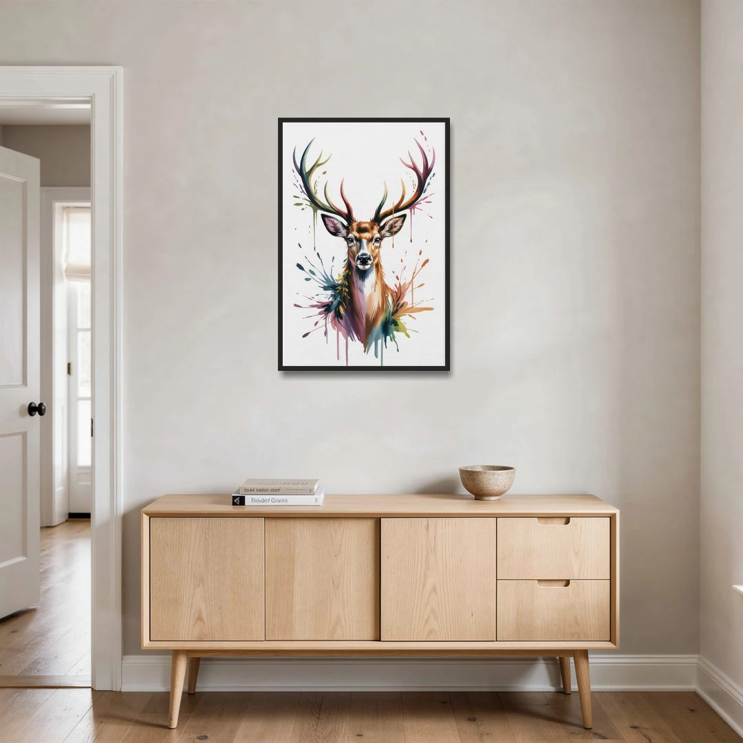 Deer Head in Profile - Black Framed Canvas Wall Art - Coffee Table - 24x36